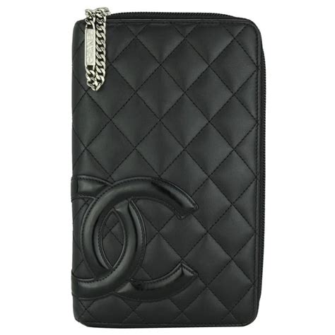 Chanel Quilted Cambon Long Zipped Wallet Black Calfskin Silver 